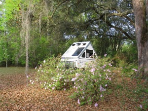 Camping at Gail's house in Florida in a late, cold spring.  