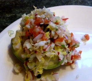Israeli salad over avocado